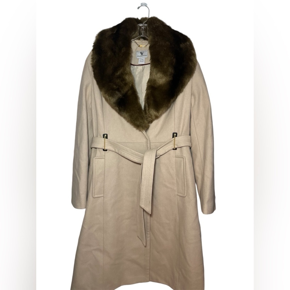 NWOT WORTHINGTON LINED WOOL BLEND FAUX FUR REMOVABLE COLLAR COAT WITH BELT